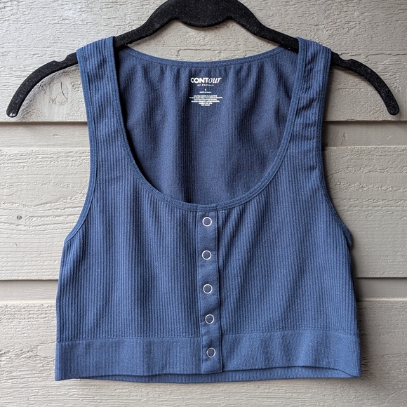 NWOT Contour by PacSun Navy Blue Ribbed Scoop Snap Front Crop Top Bralette Small - Picture 4 of 4